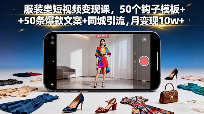 服装类短视频变现课，50个钩子模板+50条爆款文案+同城引流，月变现10w+-搞砸网络-www.gaoza.cn