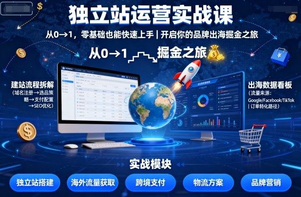 独立站运营实战课，从0到1，零基础也能快速上手，开启你的品牌出海掘金之旅-搞砸网络-www.gaoza.cn