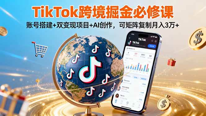 （16003期）TikTo跨境掘金必修课，账号搭建+双变现项目+AI创作，可矩阵复制月入3万+-搞砸网络-www.gaoza.cn
