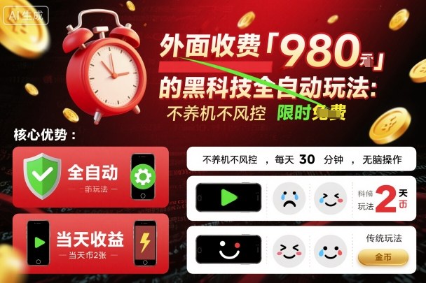 外面收费980的黑科技全自动玩法，不养机不风控，每天30分钟，无脑操作，当天收益2张【揭秘】-搞砸网络-www.gaoza.cn