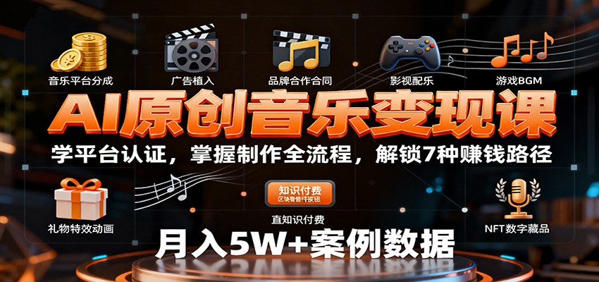 AI原创音乐变现课：学平台认证，掌握制作全流程，解锁7种赚钱路径-搞砸网络-www.gaoza.cn