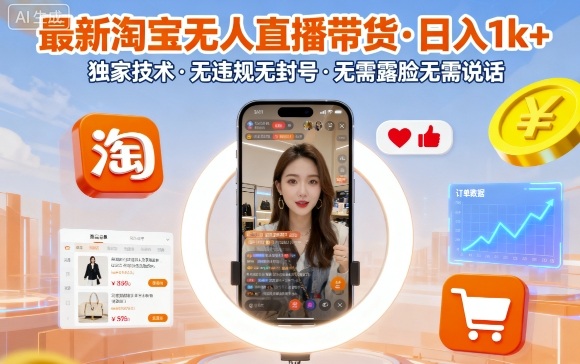 最新淘宝无人直播带货，日入1k+，独家技术，无违规无封号，无需露脸无需说话【揭秘】-搞砸网络-www.gaoza.cn