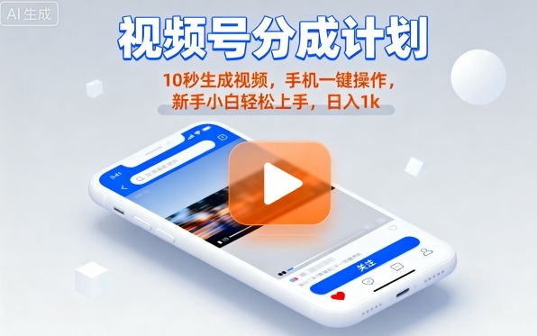 视频号分成计划懒人玩法，10秒生成视频，手机一键操作，新手小白轻松上手，日入1K【揭秘】-搞砸网络-www.gaoza.cn