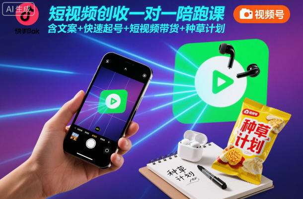 短视频创收一对一陪跑课，含文案+快速起号+短视频带货+种草计划-搞砸网络-www.gaoza.cn