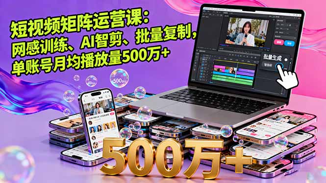 短视频矩阵运营课：网感训练、AI智剪、批量复制，单账号月均播放量500万+-搞砸网络-www.gaoza.cn