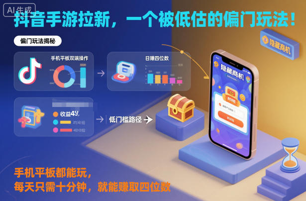 抖音手游拉新，一个被低估的偏门玩法！手机平板都能玩，每天只需十分钟，就能賺取四位数【揭秘】-搞砸网络-www.gaoza.cn