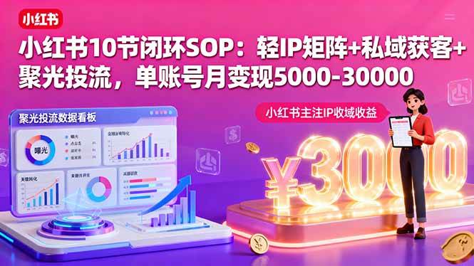 （16026期）小红书10节闭环SOP：轻IP矩阵+私域获客+聚光投流，单账号月变现5000-30000-搞砸网络-www.gaoza.cn