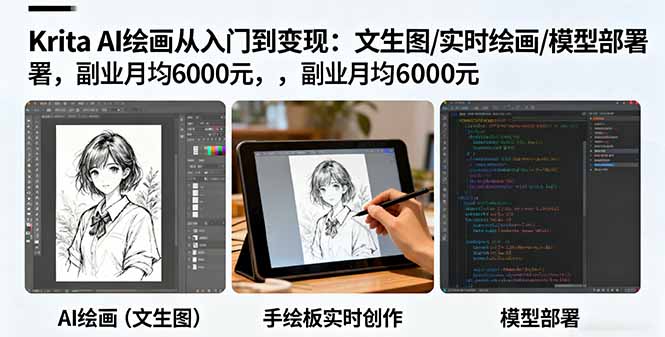 Krita AI绘画从入门到变现：文生图/实时绘画/模型部署，副业月均6000元-搞砸网络-www.gaoza.cn
