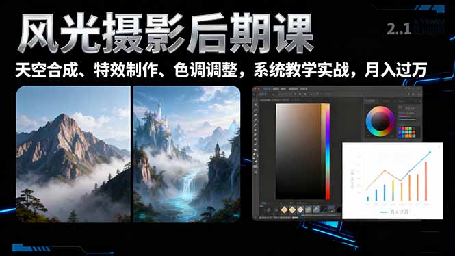 风光摄影后期课，一键换天空合成、特效制作、色调调整，月入过万-搞砸网络-www.gaoza.cn