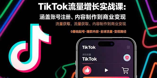 （15791期）TikTok流量增长实战课：涵盖账号注册、流量获取、内容制作到商业变现-搞砸网络-www.gaoza.cn