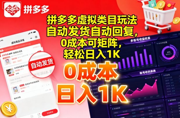 拼多多虚拟类目玩法，自动发货自动回复，0成本可矩阵，轻松日入1K【揭秘】-搞砸网络-www.gaoza.cn