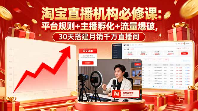 淘宝直播机构必修课：平台规则/主播孵化/流量爆破,30天搭建月销千万直播间-搞砸网络-www.gaoza.cn