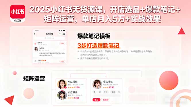 2025小红书无货源课，开店选品+爆款笔记+矩阵运营，单店月入5万+实战效果-搞砸网络-www.gaoza.cn