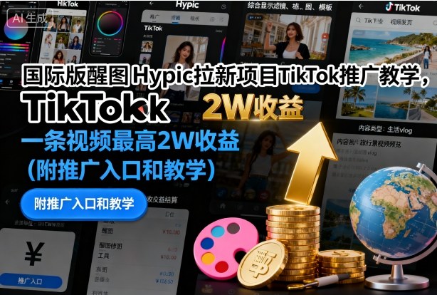 国际版醒图Hypic拉新项目TikTok推广教学，一条视频最高2W收益（附推广入口和教学）-搞砸网络-www.gaoza.cn