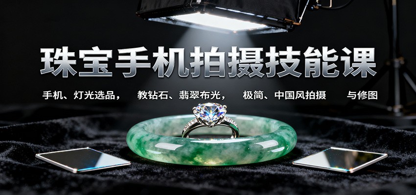 珠宝手机拍摄技能课:手机、 灯光选品，教钻石、翡翠布光，极简、中国风拍摄与修图-搞砸网络-www.gaoza.cn