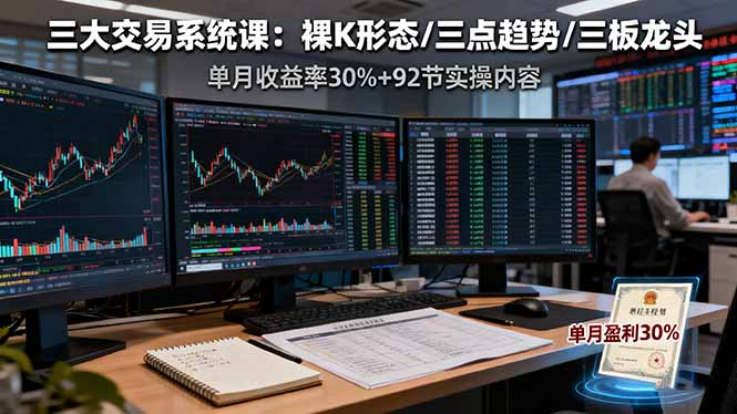 三大交易系统课：裸K形态/三点趋势/三板体系，单月收益率30%+92节实操内容-搞砸网络-www.gaoza.cn