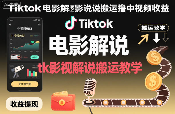 Tiktok电影解说搬运撸中视频收益，tk影视解说搬运教学-搞砸网络-www.gaoza.cn